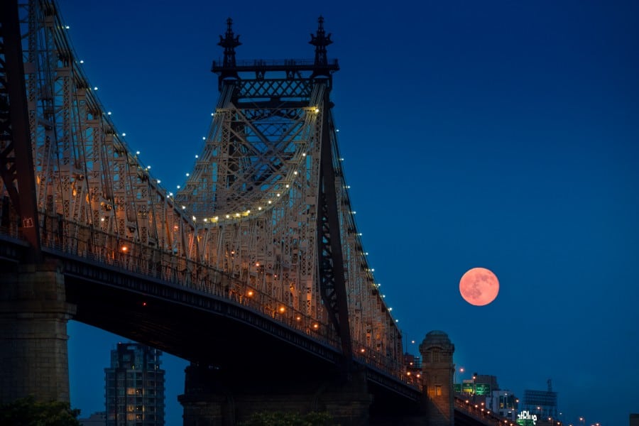 Full Moon by the 59th Street bridge in NYC, on July 12, 2014
